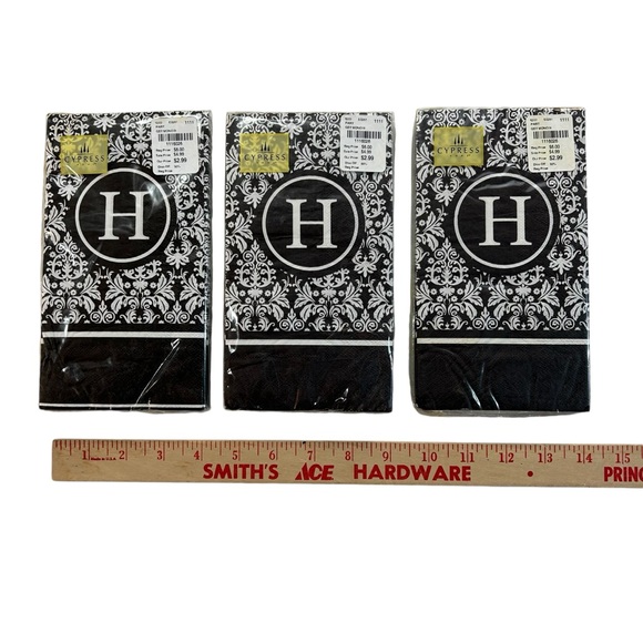 Lot(3) Cypress Home Paper Napkins Guest Towels “H” Monogram Black White Graphic - Picture 3 of 4